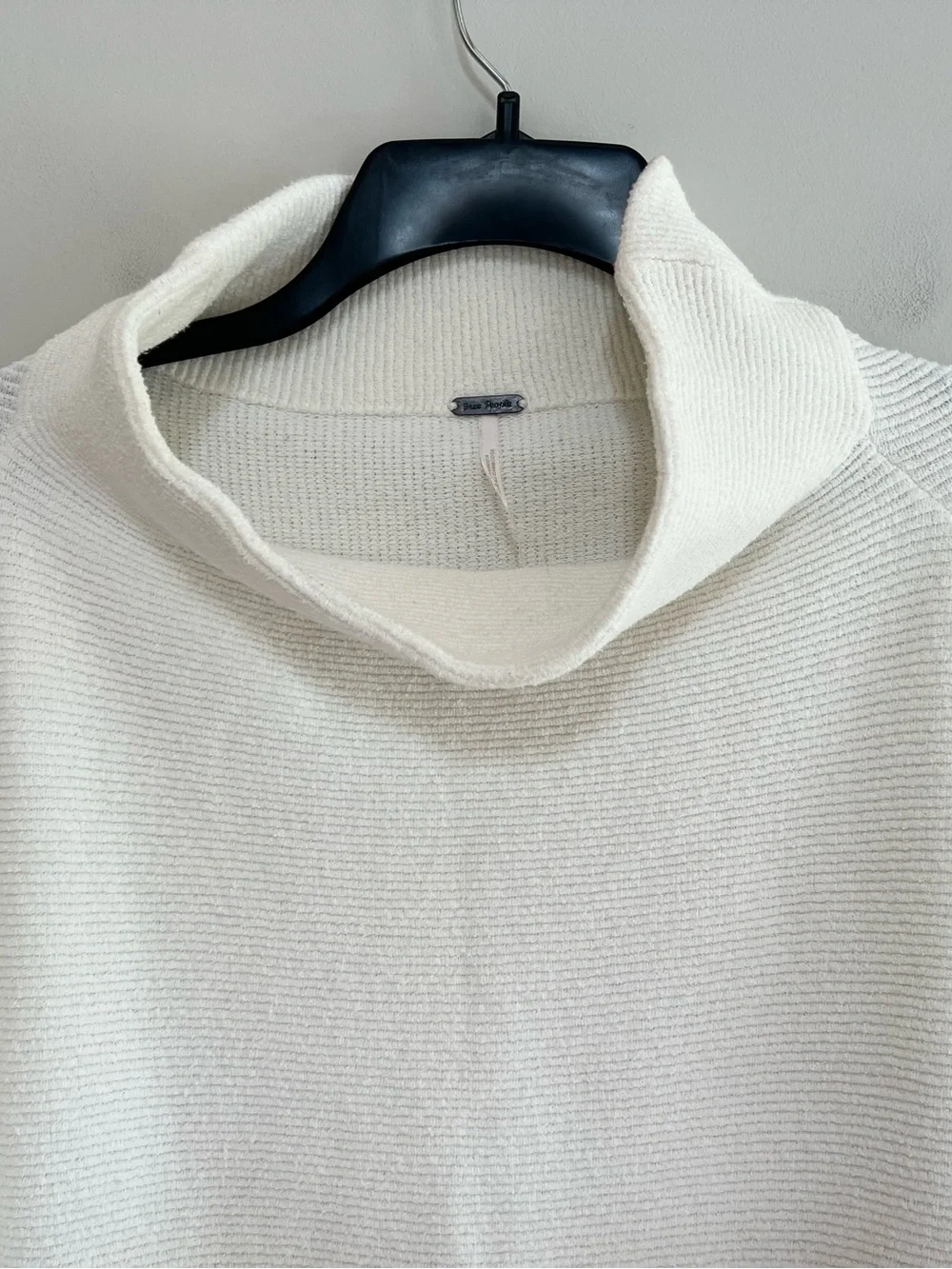 Free People Ottoman Slouchy Ribbed Stretch Knit Mock Neck Tunic Sweater Ivory, S